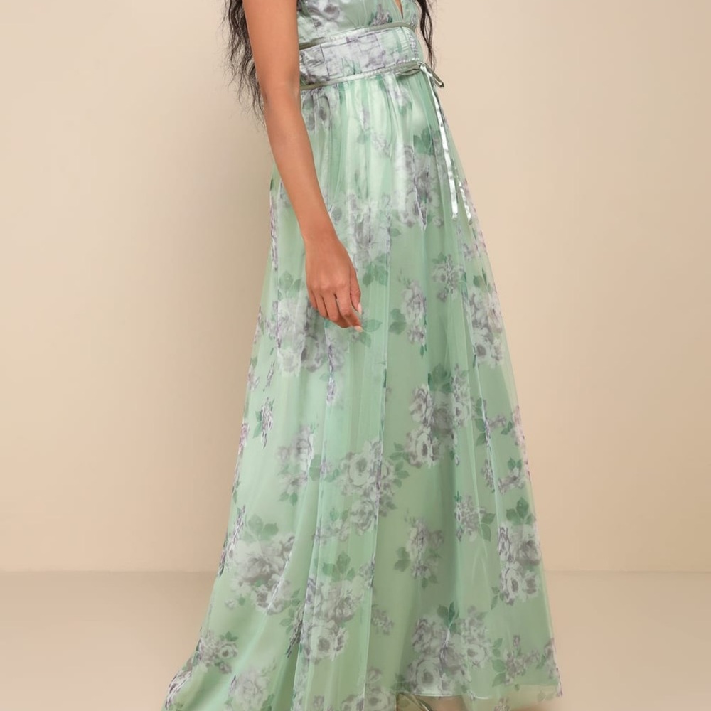 Lulu's Mint Green Floral Maxi Dress